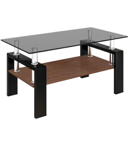 Amazon.co.jp: モダン長方形ガラスコーヒーテーブル 強化ガラス天板